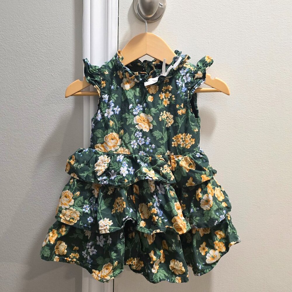 Janie and Jack Girl Pine Meadow Floral Floral Ruffle Tiered Dress- 12-18m